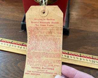 B36 - $80. 1930's Weeden Electric Steam Engine with original tag but NO cord. Measures 4.75" x 5.75" x 10" tall.