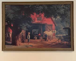 A6 - $40. Paul Detlefsen "The Smithy" Print. Measures 28.5" x 38.5" framed.