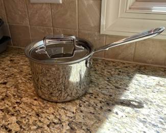 K5 - $50. All-Clad D5 2 Qt. Soup Pot . Measures 4.5" tall.