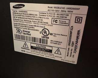B20 - $75. 55" Samsung SmartTV. Model UN55D6900WF. Manufactured Oct 2011. Works just fine! Has remote.