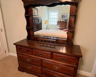 C39 - $75. Lenoir House Dresser with Mirror. Measures 57" wide x 18" deep x 70.25" tall (with mirror). Mirror is 48" x 38.25".