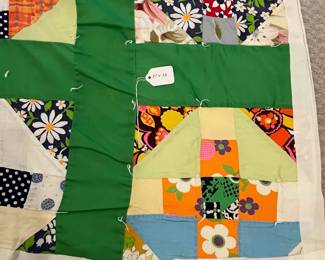 B6 - $40. Vintage "Cross Current" Quilt. Minor holes in some of the old fabric. Measures 75" x 76".