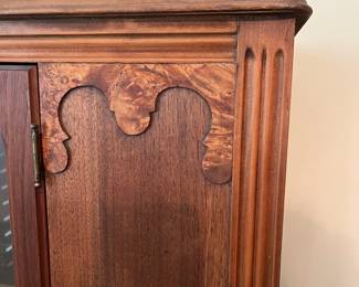 B35 - $125. Antique China Hutch Oak and Glass. Measures 38.5" wide x 15" deep x 59.5" tall.