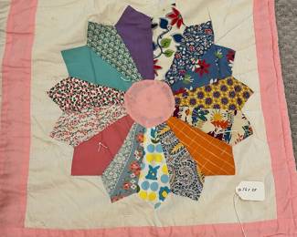 B4 - $50. Vintage, Hand Pieced - Hand Quilted (Not Finished Quilting) Dresden Plate Quilt. Measures 56" x 74".