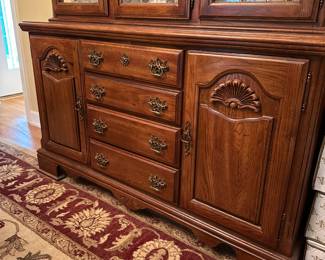 A35 - $100. Kincaid Lighted China Cabinet. Measures 60" wide x 18" deep x 80" tall. (Base alone is 35") Glass Shelves are adjustable!