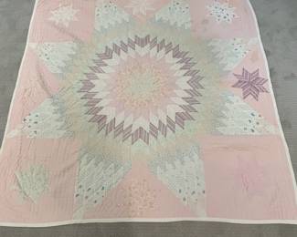 B11 - $40. Vintage "Lonestar" Quilt. Hand Pieced Hand Quilted. Measures 66.5" x 76.5" (Some staining. Please see photos)