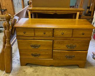 G25 - $75. 6 Drawer Dresser with Mirrored Hutch. No name. Measures 48" wide x 18" deep x 32" tall. Hutch measures 42" wide x 7" deep x 38" tall. Drawers all slide.