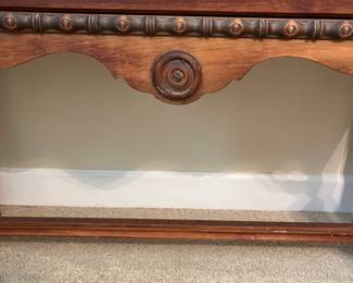 B35 - $125. Antique China Hutch Oak and Glass. Measures 38.5" wide x 15" deep x 59.5" tall.