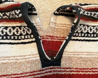 B38 - $35. Vintage Handmade Adult Poncho Mexican Serape. Measures 38 x 29.5