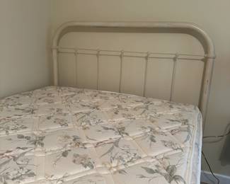 B40 - $125. Full Size Off White Iron Bed. (Clean Mattress & Boxspring Included if you'd like them.) Measures 54" wide x 51" tall at headboard.