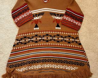 B37 - $65. Vintage 1970's Aztec Tunic Sweater Dress 37" long x 21" pit-pit.