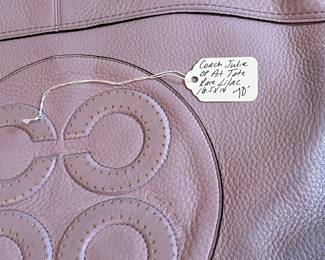 B32 - $70. Rare Lilac Leather Coach Julia Op Art Tote. Measures 16.5" x 14"