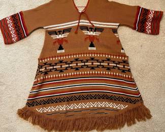 B37 - $65. Vintage 1970's Aztec Tunic Sweater Dress 37" long x 21" pit-pit.