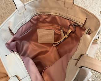 B28 - $40. Cream Leather Coach Audrey Tote. Measures 15.5" x 14". Excellent Condition.