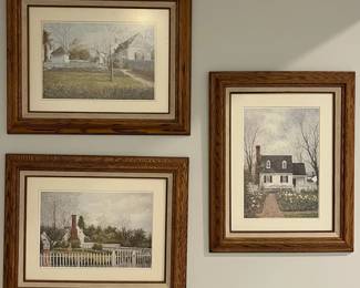 B2 - $60. Set of 3. Ceasar Monturano, Williamsburg Va Framed Art. Each Measures 20.5" x 16.5".