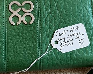 B31 - $50. Rare Green Leather Coach Op Art Wallet