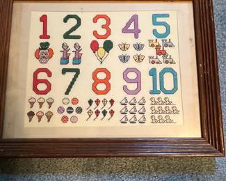 G30 - $20. Vintage Framed Cross Stitch Sampler. Measures 18.25" x 14.25".