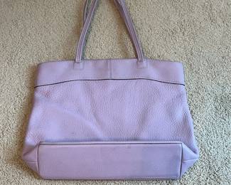 B32 - $70. Rare Lilac Leather Coach Julia Op Art Tote. Measures 16.5" x 14"