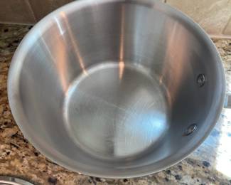 K6 - $55. All-Clad Stainless D5 pot with lid. 2.5 quart. Measures 4" tall.