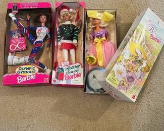 C4 - $15. Vintage Barbie Set of 3. Olympic Gymnast, Holiday Season, and Spring Bloom.