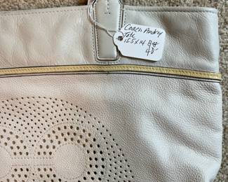 B28 - $40. Cream Leather Coach Audrey Tote. Measures 15.5" x 14". Excellent Condition.