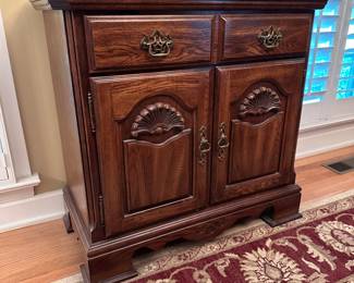 A34 - $100. Kincaid Solid Wood Furniture Small Server. Measures 36" wide x 18" deep x 34.5" tall.