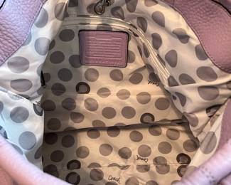 B32 - $70. Rare Lilac Leather Coach Julia Op Art Tote. Measures 16.5" x 14"