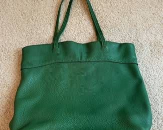 B30 - $70. Rare Green Leather Coach Julia Op Art Tote. Measures 16.5" x 14".