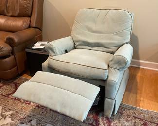 A9 - $50. Motioncraft Upholstered Recliner. Measures 35" wide x 34" deep x 33" tall. Well loved but comfortable!