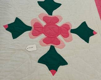 B15 - $95. Vintage Rose of Sharon Quilt. Hand pieced, hand quilted. Measures 79" x 80".