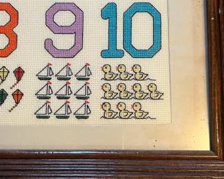 G30 - $20. Vintage Framed Cross Stitch Sampler. Measures 18.25" x 14.25".