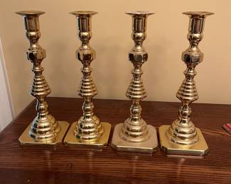 A29 - $35 a PAIR. Rt. Pair Available. Baldwin Brass Candle Holders. Measures 9.75" tall.