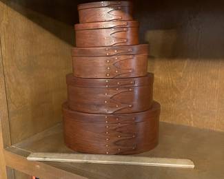 G18 - $50. Set of 5 Cabin Crafters Shipshewana Ind. Shaker Bentwood Pantry Boxes