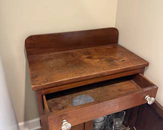 L2 - $75. Antique Wash Stand. Measures 27" wide x 14.5" deep x 33.5" tall. Sturdy and in very good condition. Drawer slides easily.