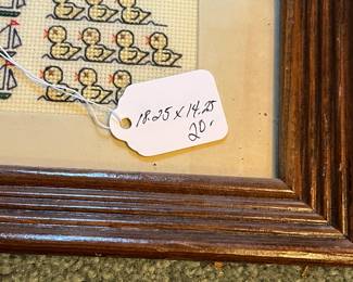 G30 - $20. Vintage Framed Cross Stitch Sampler. Measures 18.25" x 14.25".