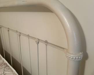 B40 - $125. Full Size Off White Iron Bed. (Clean Mattress & Boxspring Included if you'd like them.) Measures 54" wide x 51" tall at headboard.