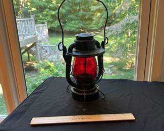 A45 - $40. L&N.E.R.R. Dietz Vesta Lantern with Red Globe.