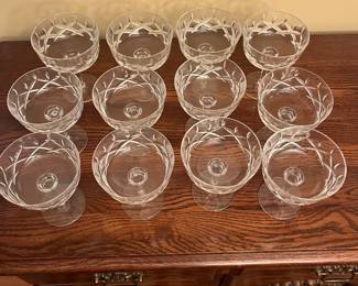 A32 - $150. Vintage Lenox Crystal Champagne Sherbet Glasses. "Charleston" Pattern. 12 pieces. 5 1/8" tall.