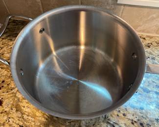 K8 - $85. All-Clad D5 Stainless Pot with Lid. 4 qt. Pot is 5" tall.