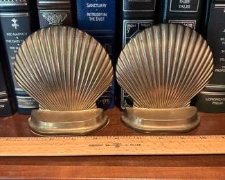 A56 - $15. Pair of Brass Shell Bookends - Solid but not very heavy.