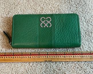 B31 - $50. Rare Green Leather Coach Op Art Wallet