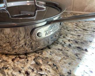 K4 - $20. All-Clad Stainless Pot with lid. 2 Qt. Shallow Pot 2.5" tall. (not D5 all-Clad)