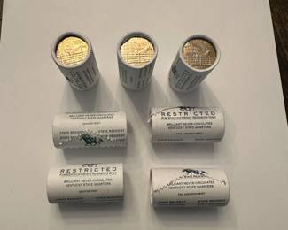 J38 - $10 Each Roll. Uncirculated State of Kentucky Quarters. 3 Philadelphia Mint - 4 Denver Mint.