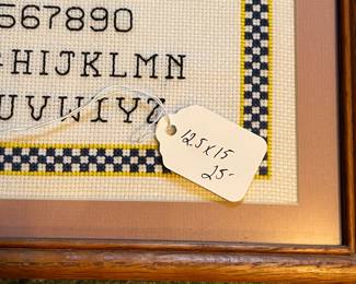 G29 - $25. Vintage Framed Cross Stitch Sampler. Measures 12.5" x 15".
