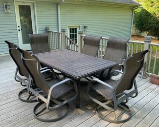 Y3 - $1,250. Tropitone Amici Aluminum Dining Table with 6 Rocking / Swivel Chairs. Everything is in good condition. No holes in chairs but they are a bit sun worn - same with the table. Great brand!