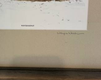 L6 - $20. Framed Print "Winter Repast" by Wayne West. Measures 16" x 14" framed.