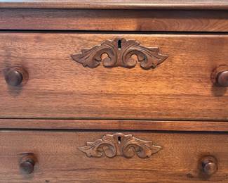 B27 - $125. Antique 3 Drawer Wash Stand. Measures 30.5" wide x 16" deep x 35.5" tall. All drawers slide easily. Minor separation on the left side front - see photo. Not a huge deal unless you're looking for issues.