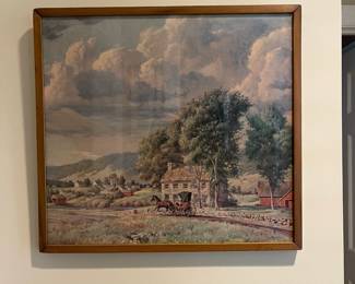 A15 - $30. Framed Vintage Print. Measures 17" wide x 16" tall.
