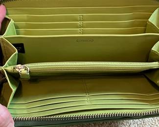 B31 - $50. Rare Green Leather Coach Op Art Wallet