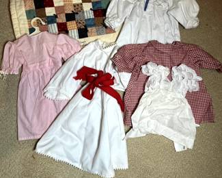 C24 - $400. American Girl Doll Kirsten 1986, Kirstens Doll
Outfits include -
Blue Calico Dress
School Dress & Shawl
Apron Dress & Daisy Wreath
Friendship Quilt & Quilt Kit
Summer Dress & Straw Hat
Red Boots
Winter Skirt & Blouse
Hand-Knit Woolens
Flannel Underwear
Kirsten’s Nightgown
Swedish Dirndl & Kerchief
Spoon bag, spoon, hankie
Trunk is *NOT* authentic Pleasant Company but included!